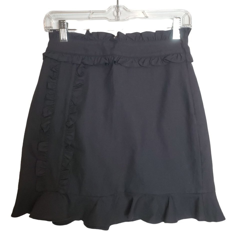 AFTER Market Small Black Mini Skirt‎ Ruffle Trim Side Zip